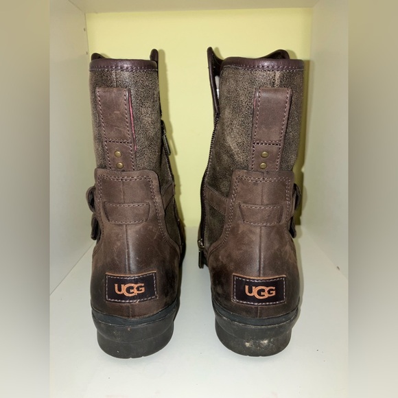 UGG Simmens Stout Leather Wool Sherpa Fur Lined Boots bootie Women Size 11 UGGS - Picture 2 of 8